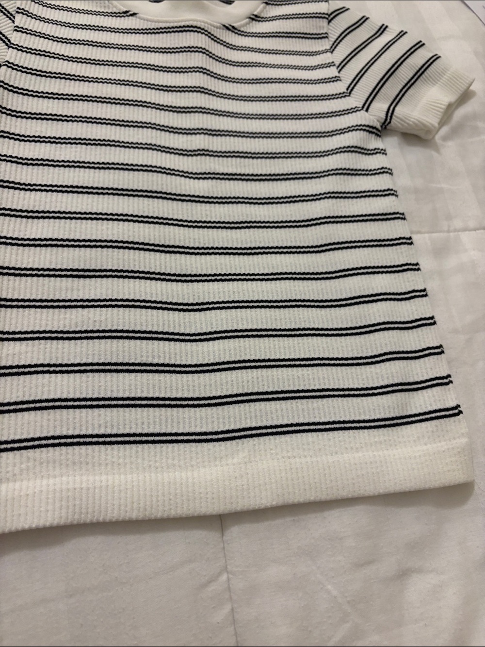 Striped Short Sleeve Knit Tee - White & Black - Picture 2 of 3